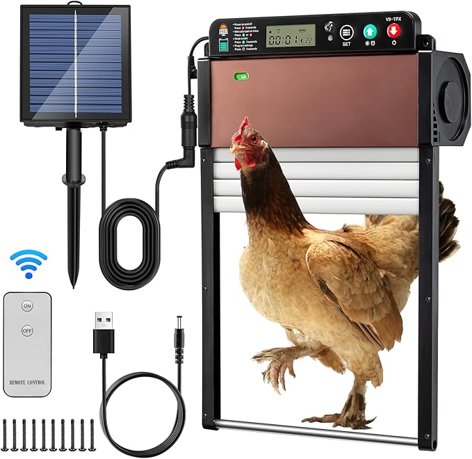 Automatic Chicken Coop Door, Solar Powered Chicken Door Opener Backyard Poultry Supplies Pet Supplies Door Opener with Remote Control