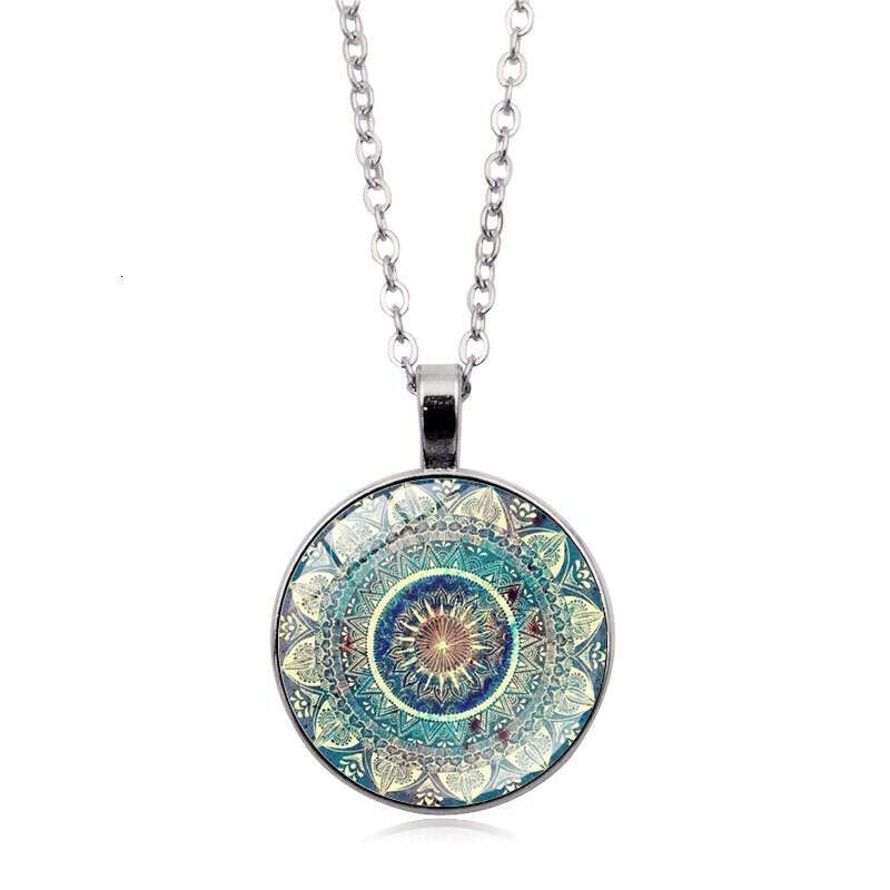 European and American Jewelry Necklaces for Women Birthday Dainty Silver Necklace Christmas Gift Mandala Yoga Time Gemstone Necklace Fashion Pendant N