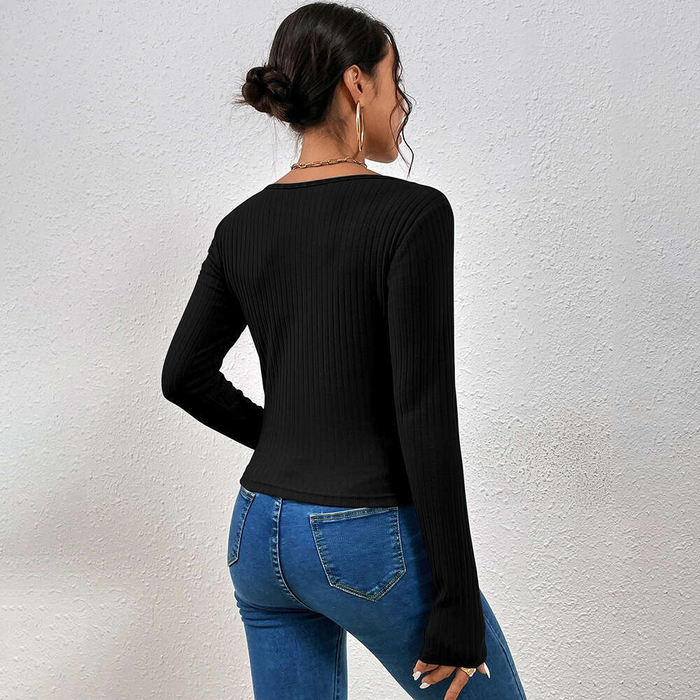 Women's 2024 style V-neck slim fit, long sleeves, inner T-shirt as a base, outer layer with top