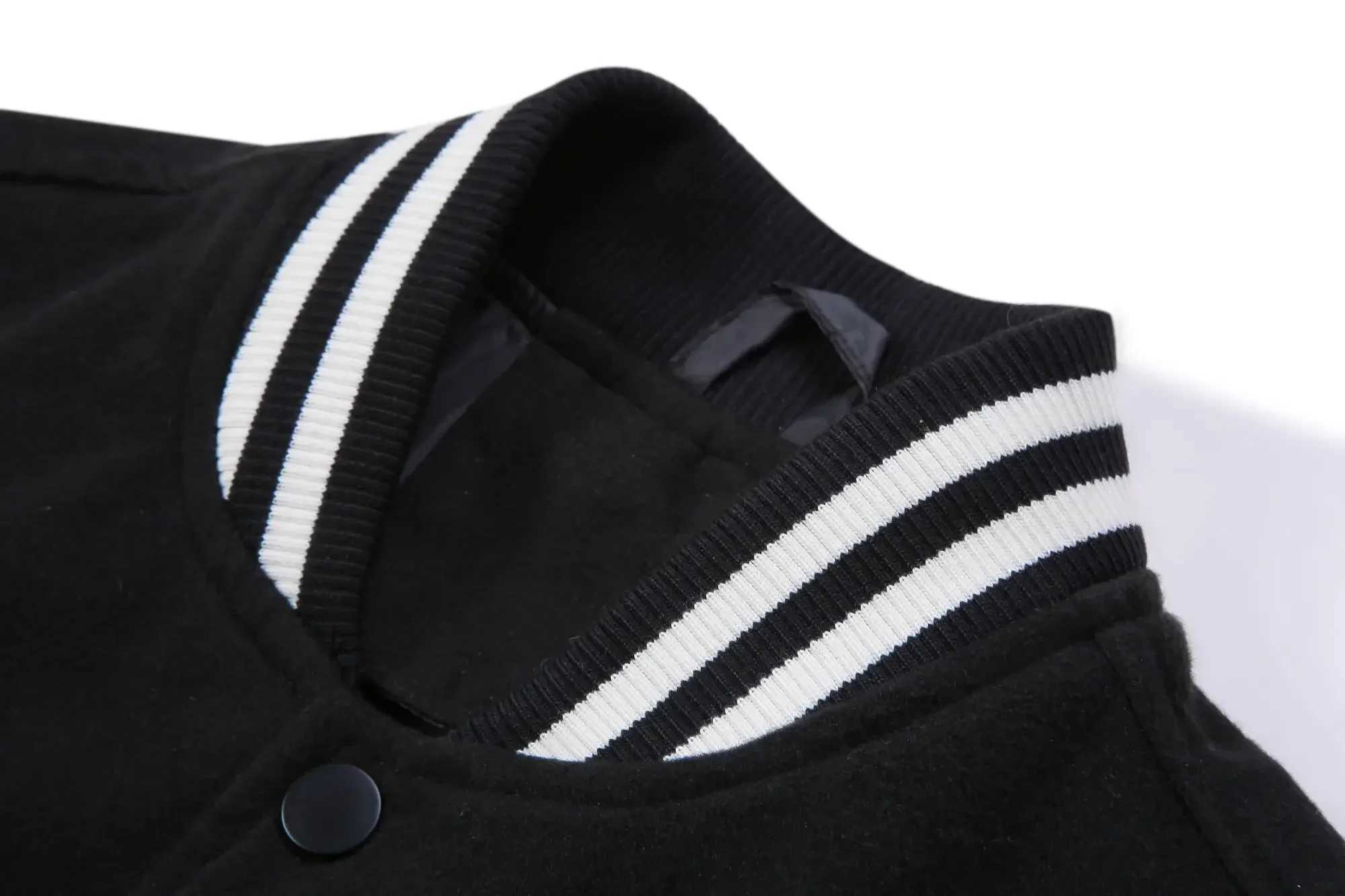Autumn Red Black Casual Leather Sleeves Wool Unisex University Baseball Letterman Varsity Men Jackets Y240906