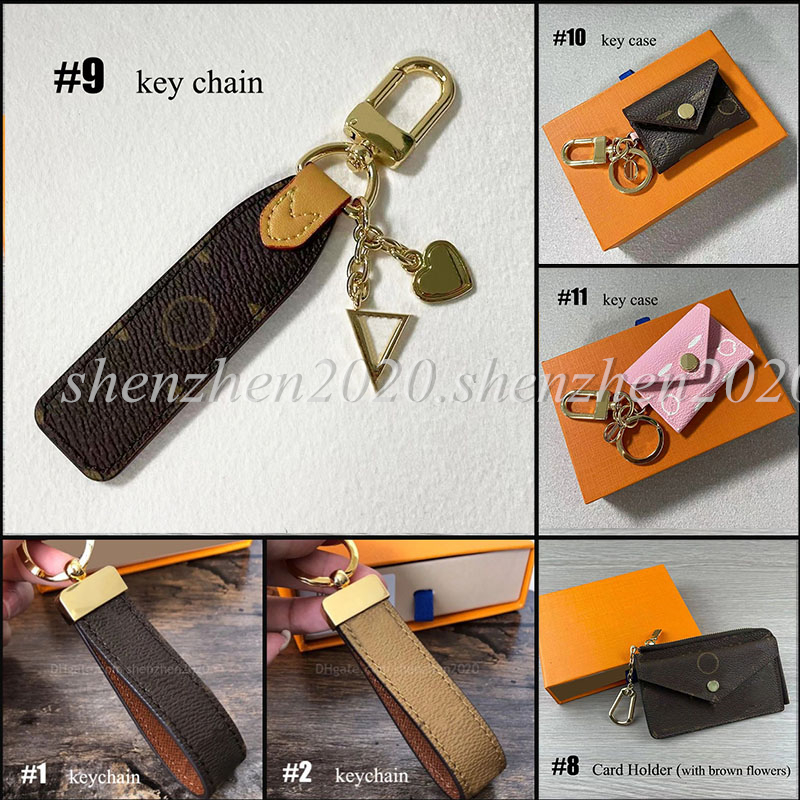 Classic Brown Keychains Key Chain Ring Case Card Holder Keychain for Men and Women with Gift Box