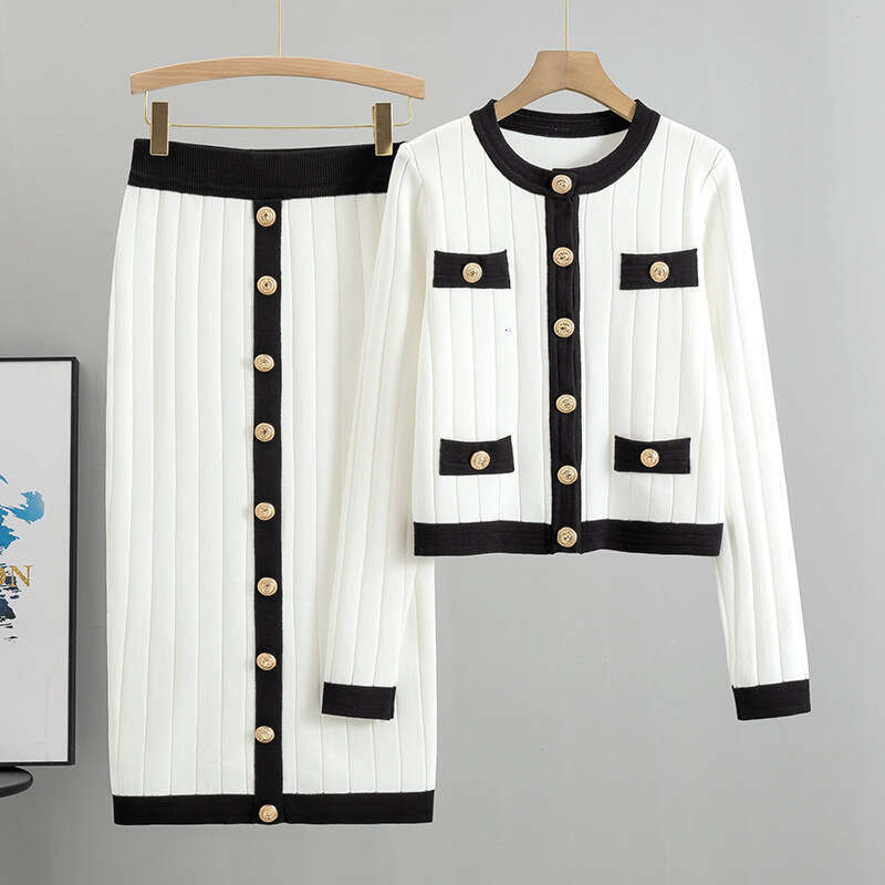 French temperament socialite haute couture set half skirt knitted cardigan two-piece dress womens spring and autumn
