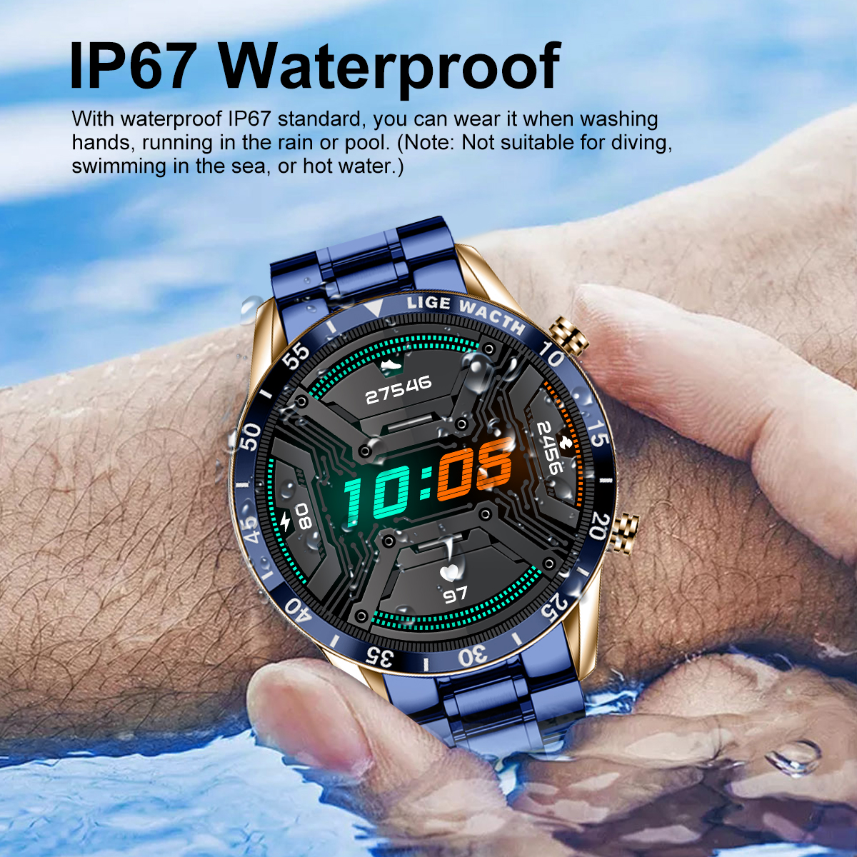 LIGE smartwatch multifunctional waterproof step counting music playback remote control camera Bluetooth call business call smartwatch
