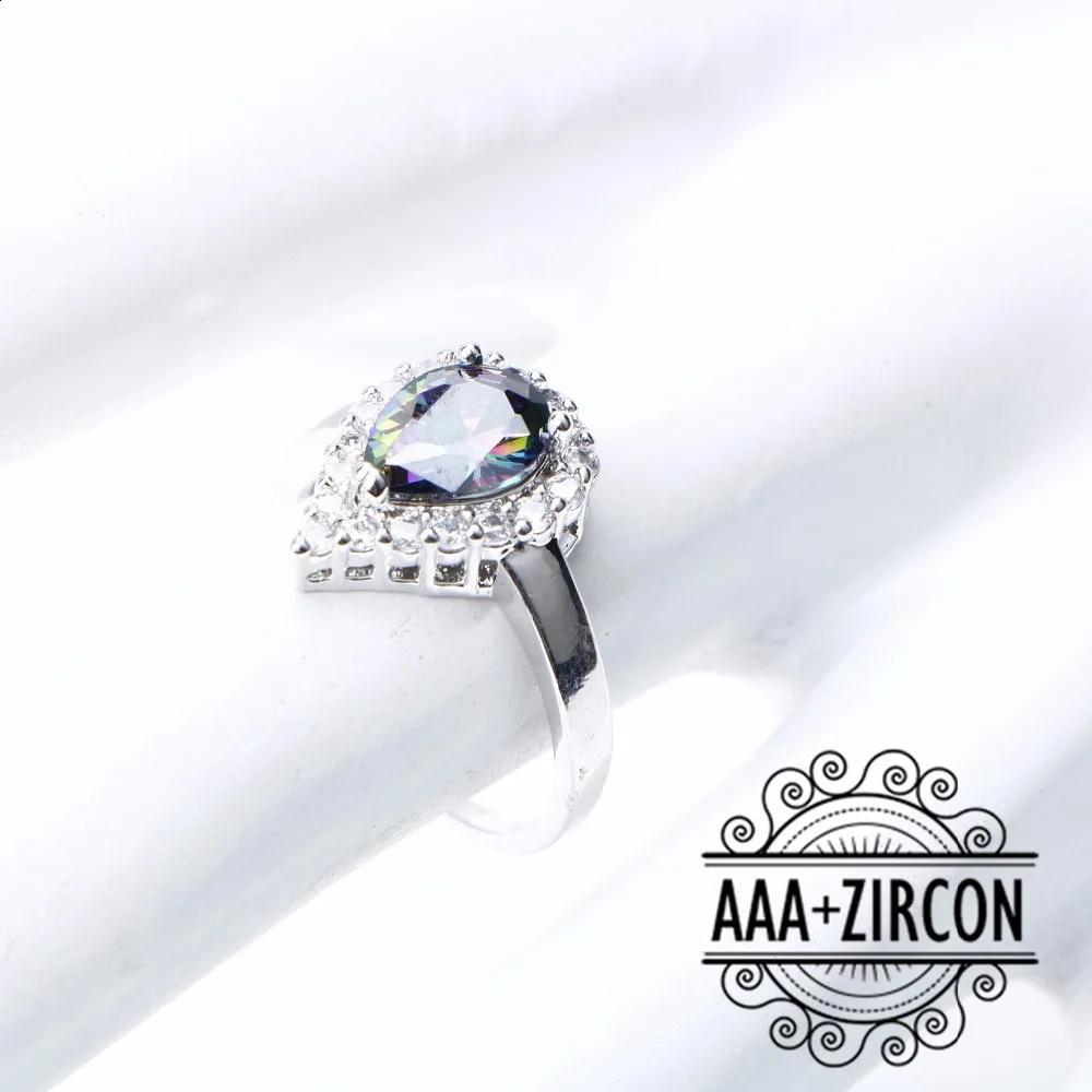 Natural Rainbow Jewelry Set 925 Pure Silver Stone Womens Wedding Earrings Bracelet Ring Set Gift Box 240906