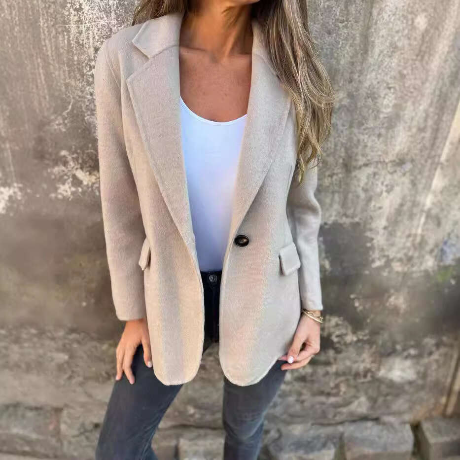 2024 Autumn/Winter Casual Button Solid Color Woolen Coat Jacket