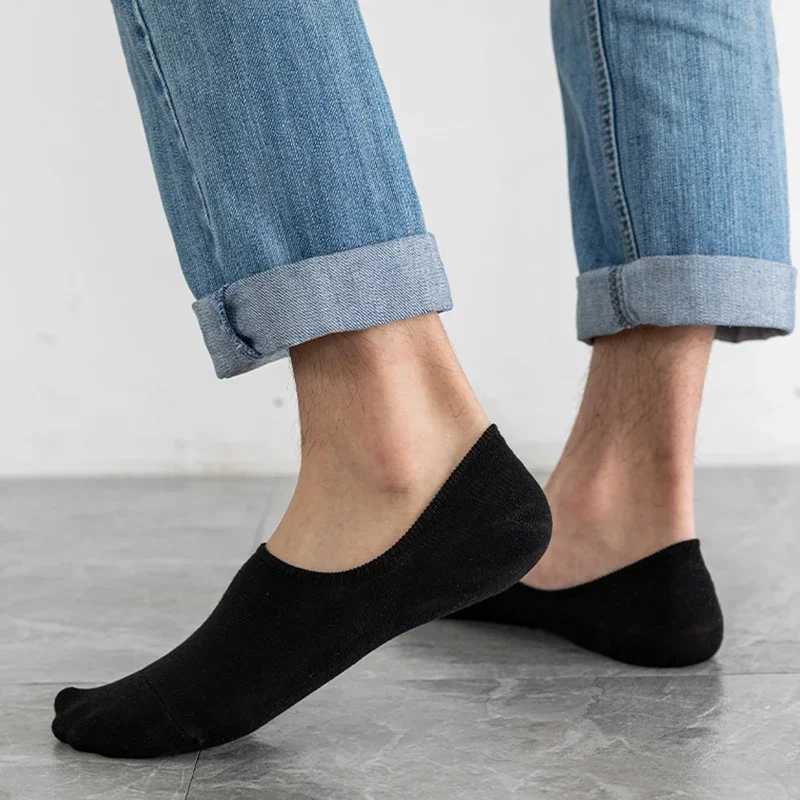 5/10pairs Summer Invisible Socks for Men Ankle Short No Show Low Cotton Black White Non-slip Silicone Thin Sock Breathable Y240906