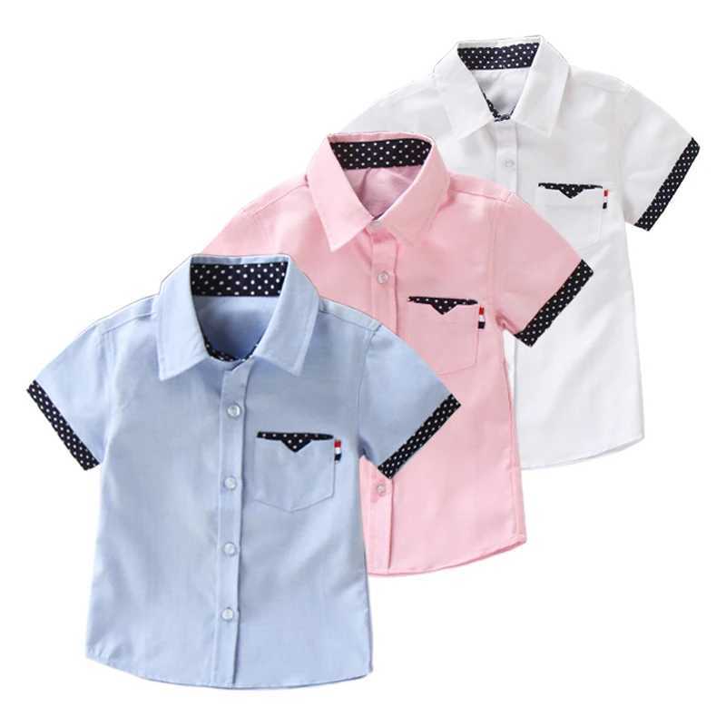 Boys Hot Sale Shirts Children Fashion Solid Cotton Short-sleeved Boys Shirts For 2-14Age kids Blouses clothes Baby Shirts Tops Y240906