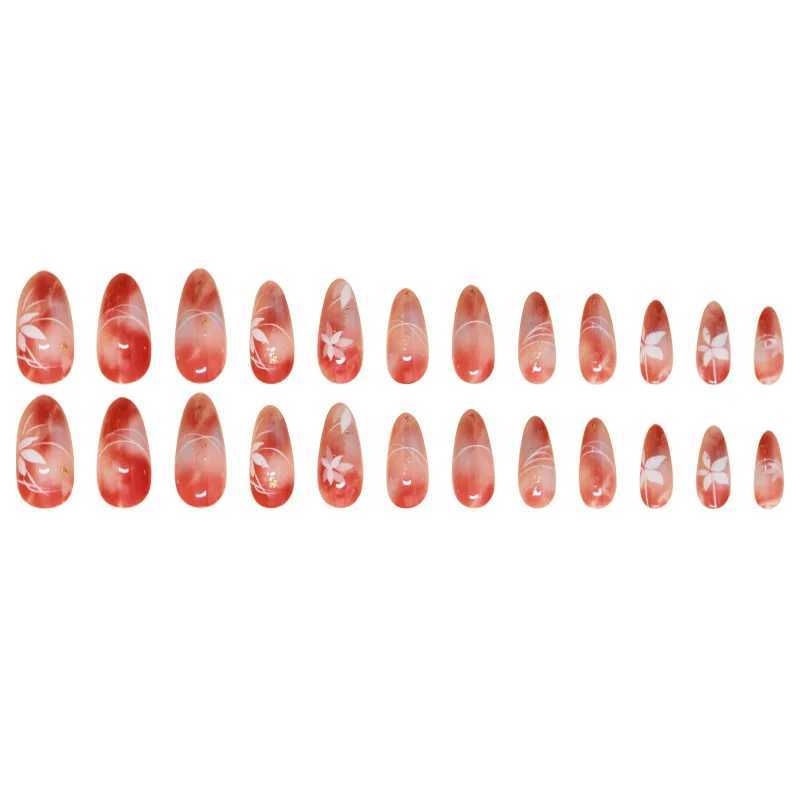 24 Ins flower false nails gradually powder blusher Korean sweet almond pressed on the nails suitable for women to wear removable false nails W240905