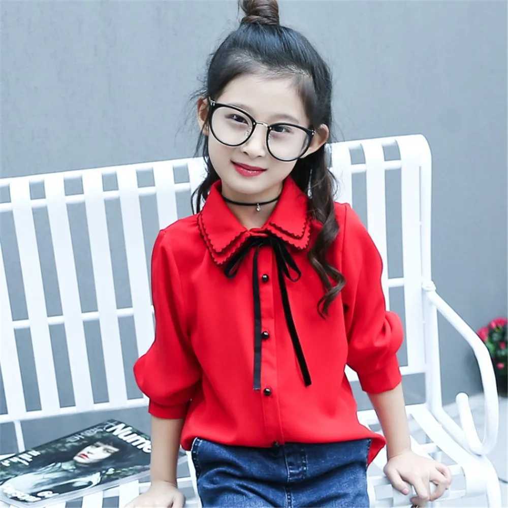 Children Blouses for Girls Chiffon Shirts Baby Tops Teenage Girls Long Sleeve School Uniform Shirts 9 12 14 Years Kids Blouses Y240906