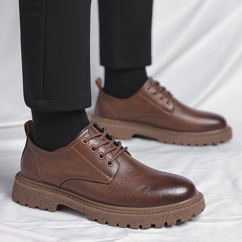 Derby Leather Outdoor Fashion Chunky Lace Up Retro Dress Men Busines Office Casual Party Wedding Shoes Man
