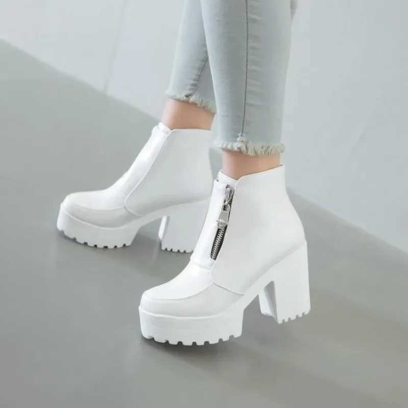 Black and white platform feet womens high heels high heels womens zippers autumn womens boots CL240906