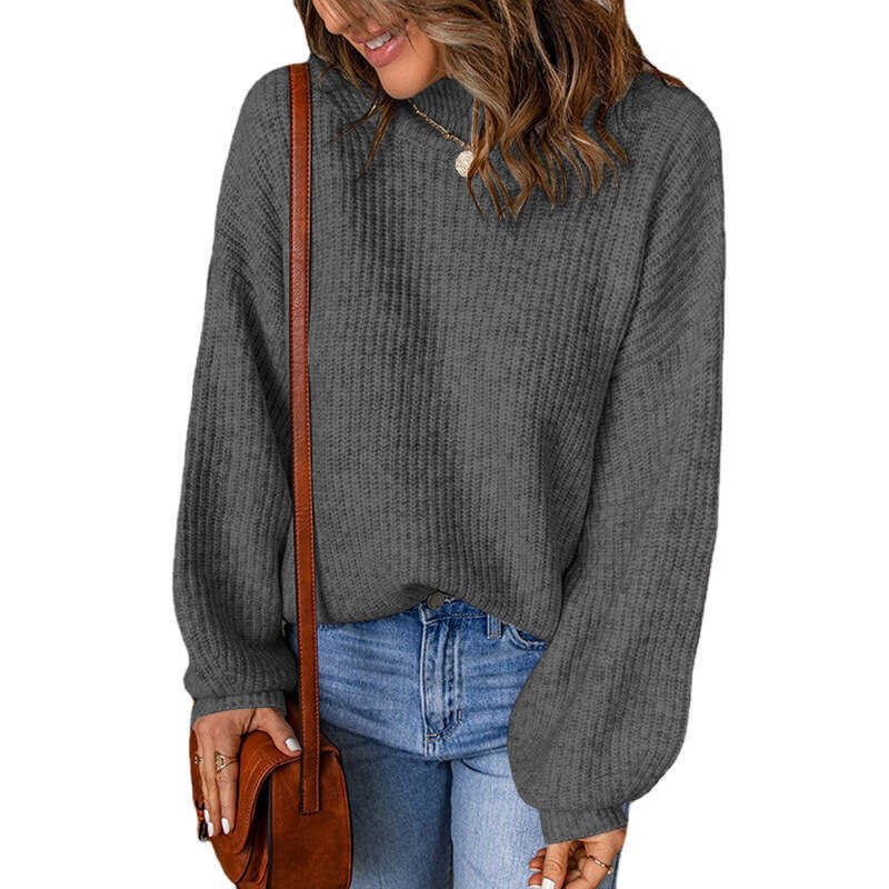 2024 Women's Autumn and Winter New High Collar Solid Loose Pullover Sweater for Women