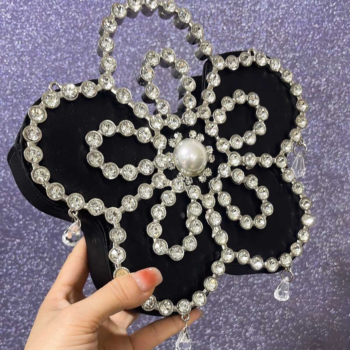 French Fairy Bag Bring Super Sparkling Diamond Flower Crossbody Bag Pearl Diamond Chain Versatile Handbag 240915