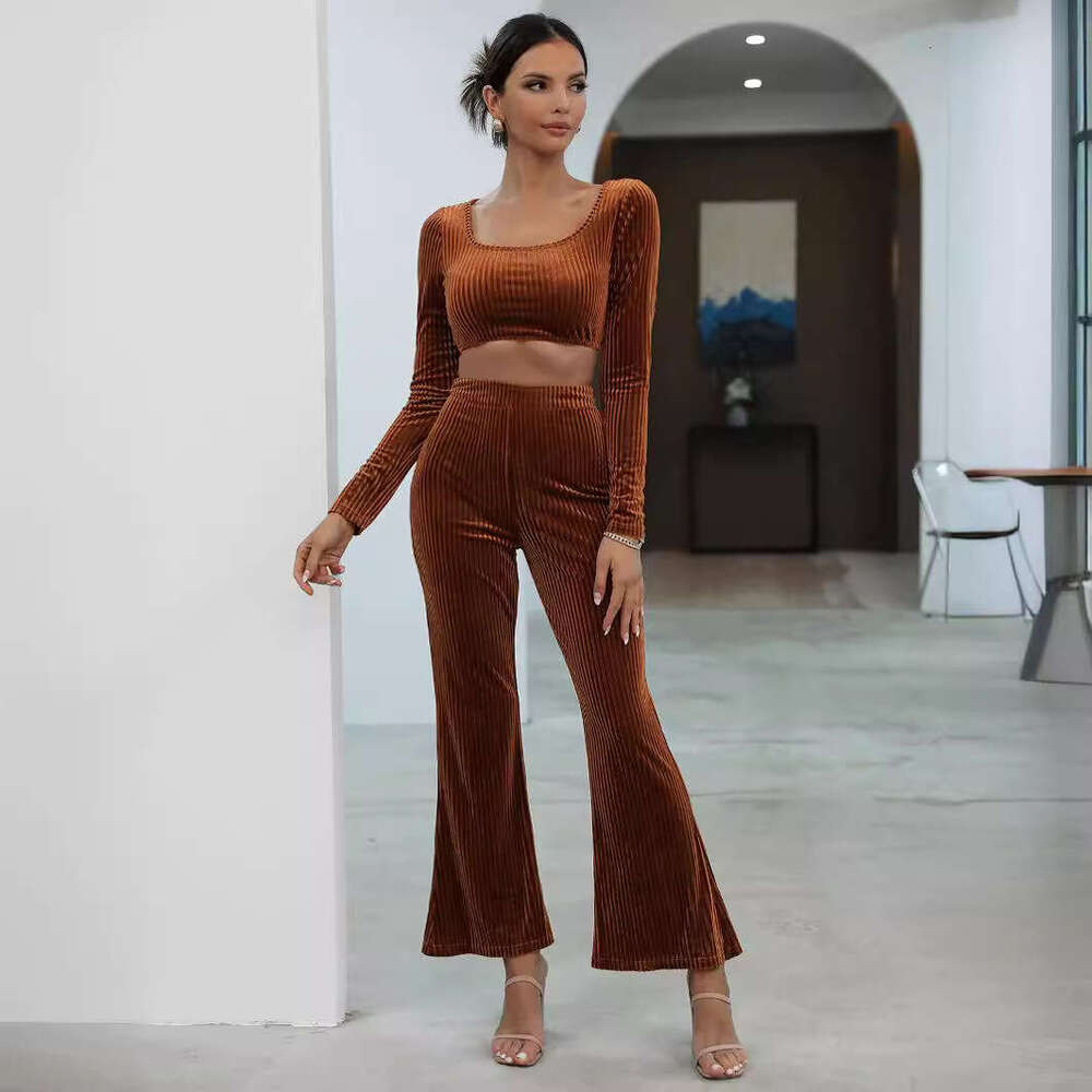 Women's Autumn/Winter New Long Sleeve Knitted Shirt Fashion Casual Set for Women