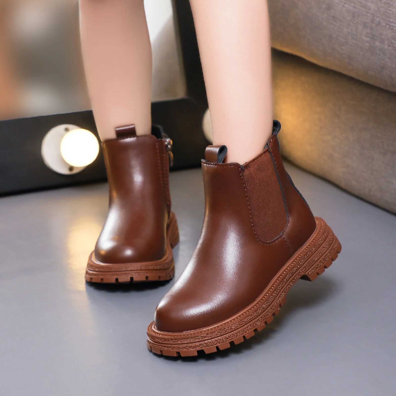 New Autumn Children Leather Boots Boys Shoes Kids Fashion Boots Baby Ankle Snow Boots Sports Sneakers Winter Shoes for Girl Kids M240906