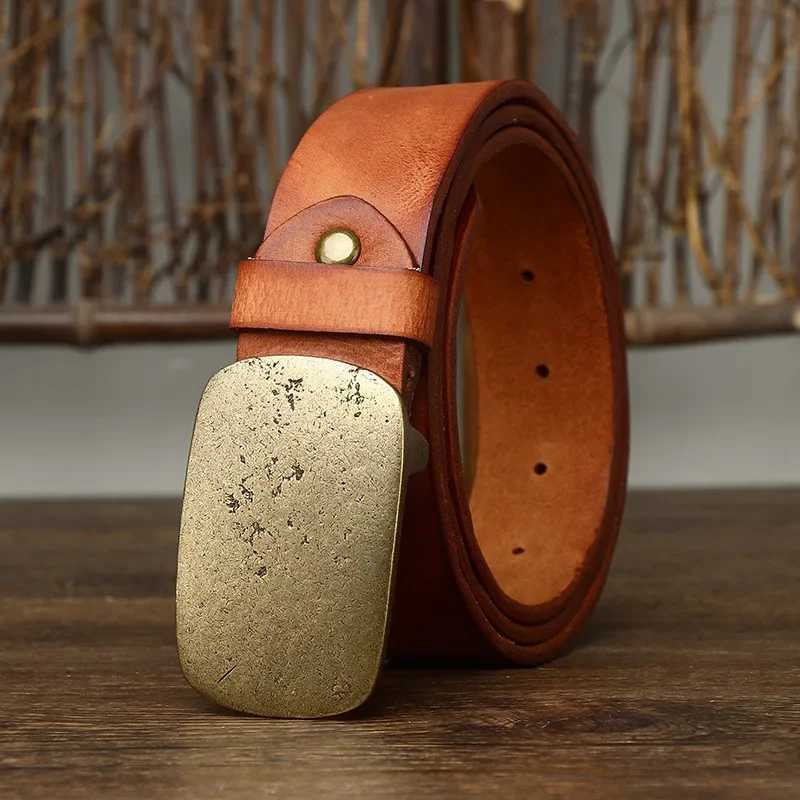 3.8CM pure denim mens belt high-quality luxury leather smooth brass buckle strap mens jeans design strap W240905