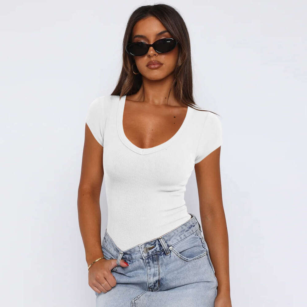2024 Summer Women's Thread Pullover Solid Color Spicy Girl Dress Versatile Sexy Fashion Short sleeved Top for Women
