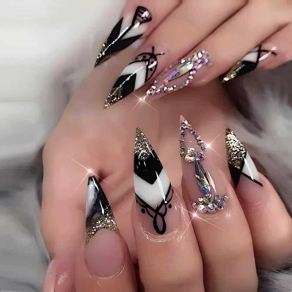 24 detachable long thin high-heeled fake nails almond fake nails fake nails with gradient design complete set of manipulation techniques W240905