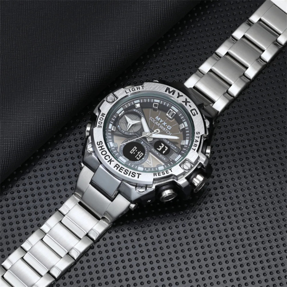 Solar Energy Watches For Men Endurance Light Kinetic Timer Alarm Clock Rotating Windmill All Steel Watch Reloj Hombre 240716