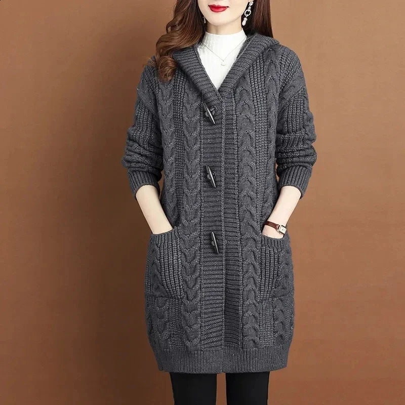 5XL Large Autumn Thick Sweater Fashion Hoodie Knitted Jacket Womens Open V934 240905