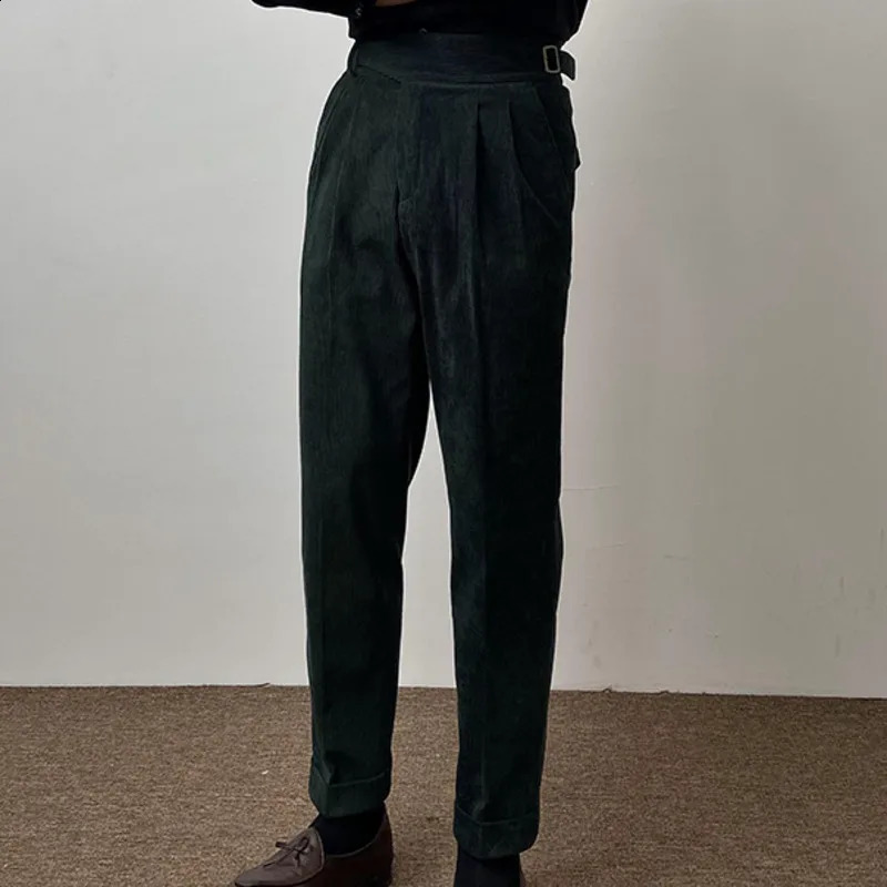 Office mens dress pants autumn Corduroy set casual British high waisted Pantalones Hombre 240905