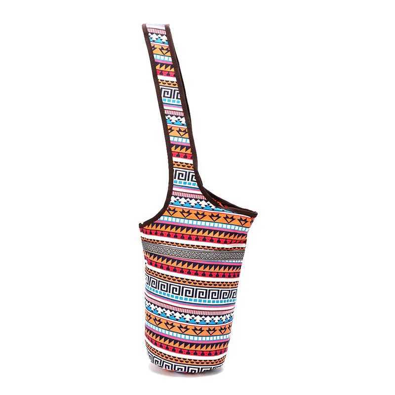 Single shoulder yoga mat bag womens canvas large-sized handbag sling carrier fitness bag waist flower ethnic style storage fitness bag W240906