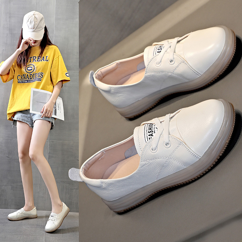 2024 soft bottom women's shoes casual non-slip flat bottom maternity single shoes shallow mouth nurse shoes head layer cowhide small white shoes 