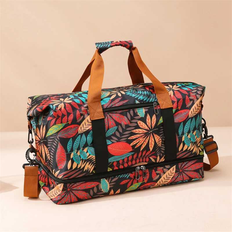 Womens printed fitness travel bag with dry wet separation expandable waterproof sports swimming yoga large capacity handbag W240906