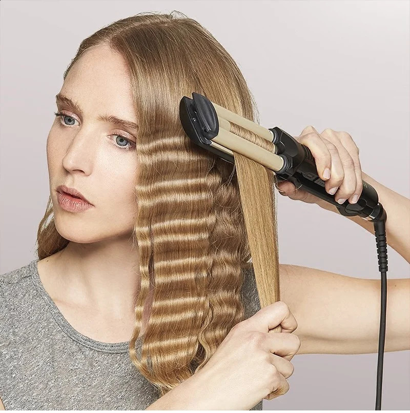 Professional wave hairstylist with 3 buckets of large wave curls iron and curling iron 240905