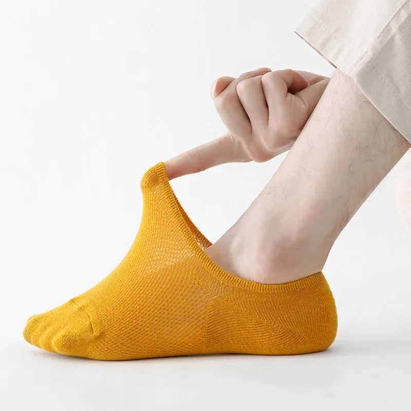 5 pairs/batch of summer mens breathable mesh boat socks solid color thin invisible sweat absorption sports pure cotton Meias EUR38-43 W240905