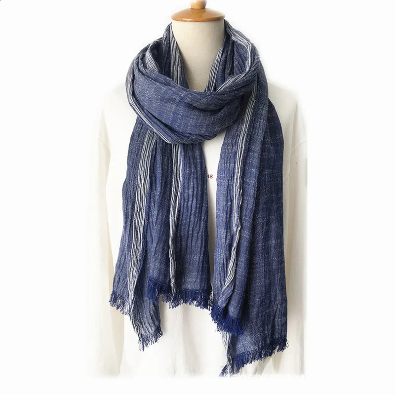 Autumn and Winter Mens Scarf Fashion Striped Cotton Linen Mens Scarf Warm Pashmina Collar Short tassel Buffandas Shawl 240905