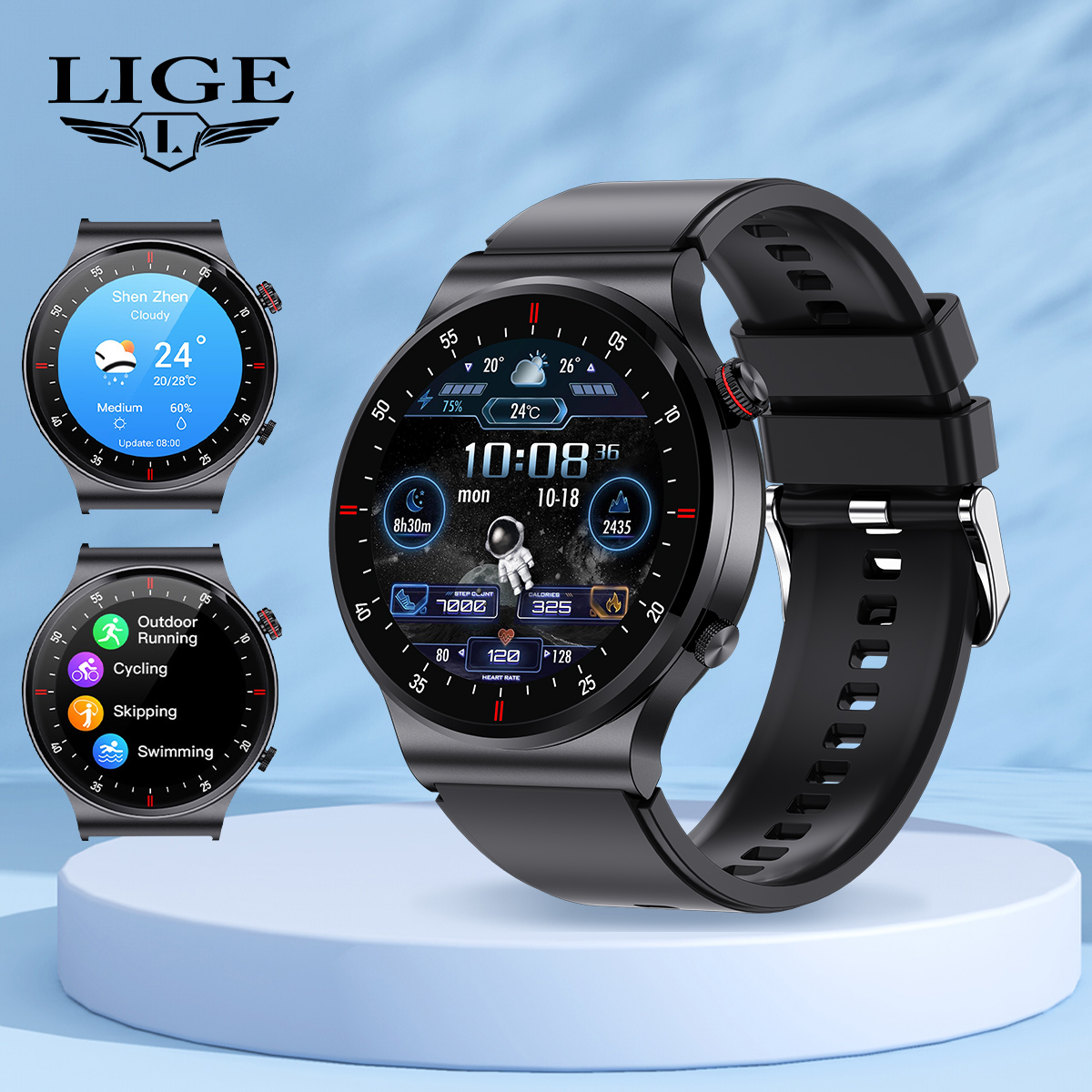 LIGE Smartwatch with Multifunctional Health Monitoring, Music Playback, Remote Camera Control & Bluetooth Call Features for Business Use