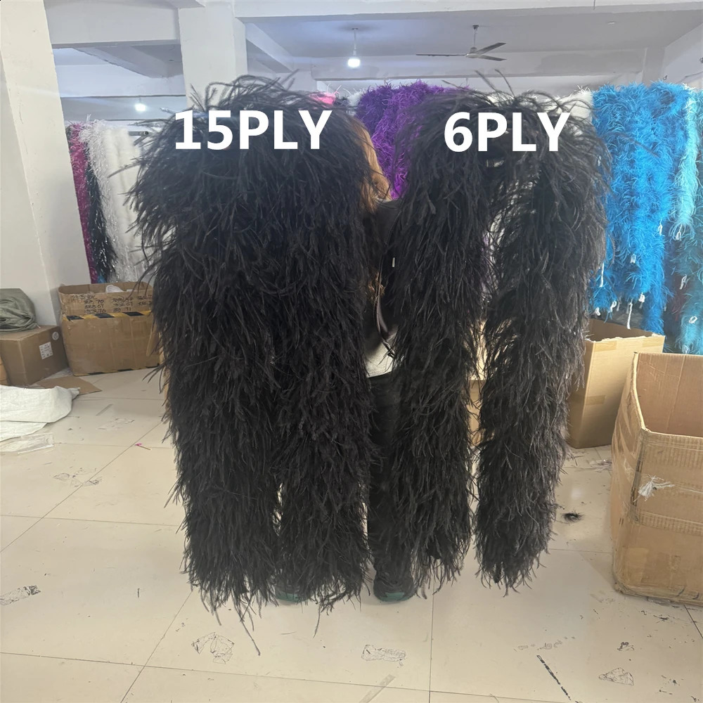 Customized 8Ply Ostrich Feathers Boa 6Ply Thick Selling Natural Ostrich Plumas Boa Scarf for Carnival Stage Clothing Sewing Decoration 240905bj