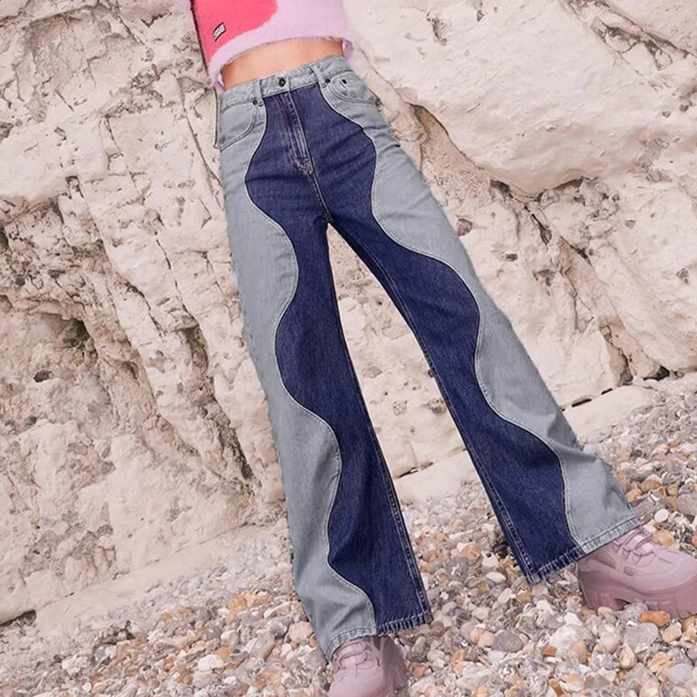 Womens Jeansautumn Stylewomens Trend Fashion Low Waist Contrast Color Personality Straight Jeans 240906