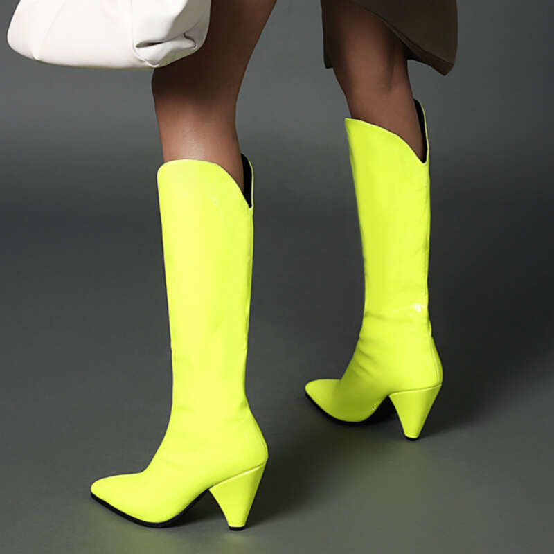 Fashion Women's Boots Winter Western Cowboy Knee High Boot Candy Patent Leather Long Fetish Shoes Lady Large Size