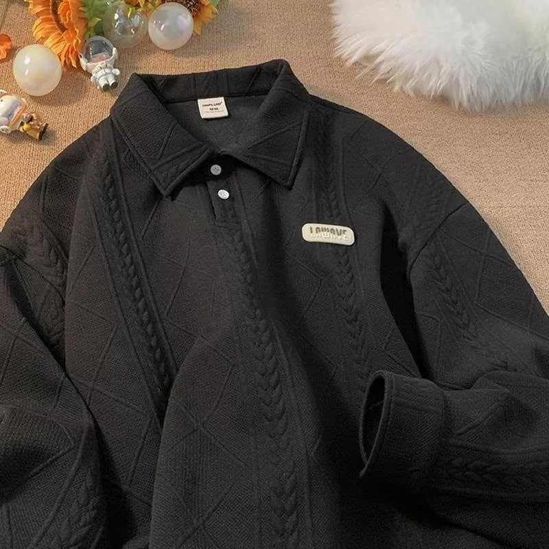 American Retro Polo Shirt Men Autumn Fashion Loose Casual Long Sleeve Flip Collar T-shirt Outdoor CoverXJ240906