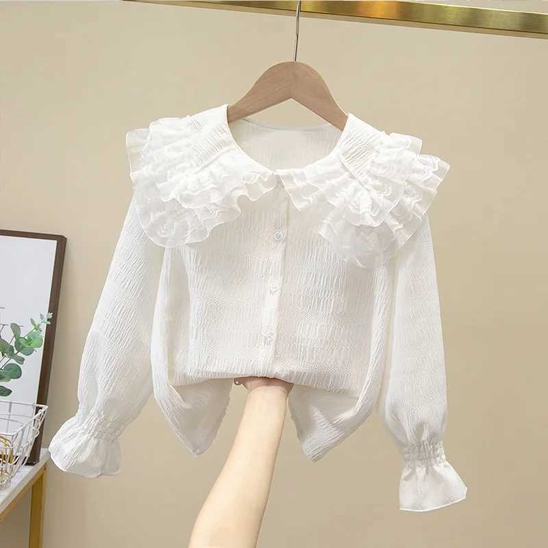 Autumn Children Clothes Girls Ruffles Lace Blouse White Long Sleeve School Uniform Girl Shirt Kids Shirts 6 8 10 12 14 Years Y240906