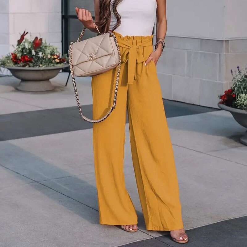 Women's new spring and summer loose solid color lace up casual pants for children