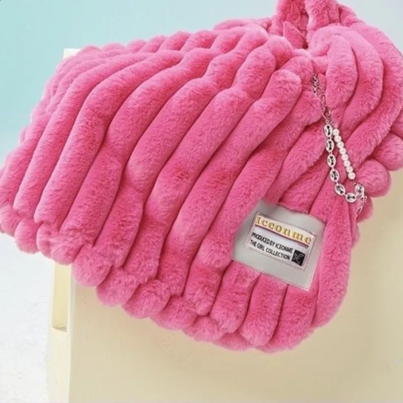JIAERDI Pink Large Capacity Shoulder Bag for Women Retro Harajuku Fashion Plush Y2k Handbag Soft Bottom 240906