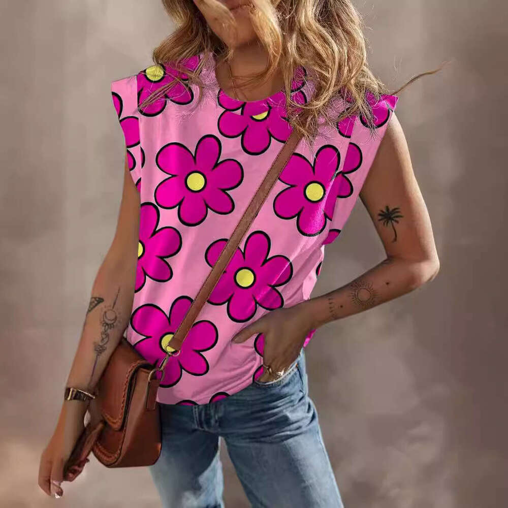 Spring summer new round neck short sleeved pullover for women, fashionable and versatile printed T-shirt
