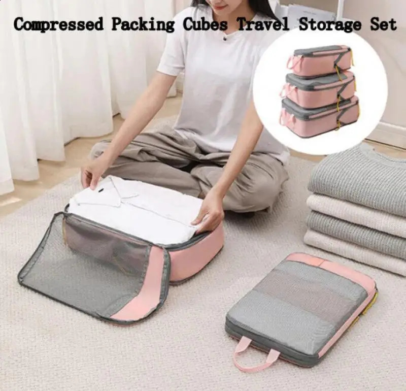 35 travel storage manager set with portable lightweight carrying case compressed cube packaging shoe bag mesh 240906