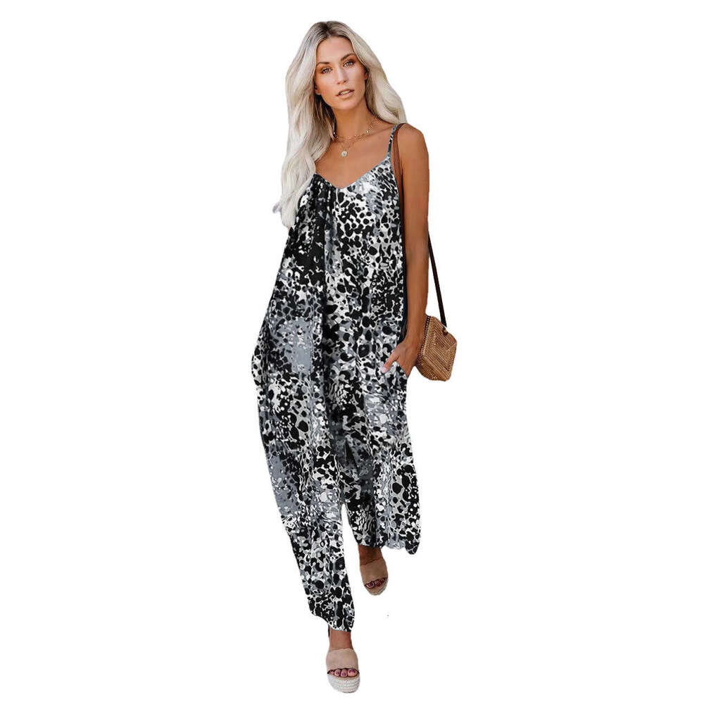 2023 summer new casual loose with camisole and wide leg jumpsuit