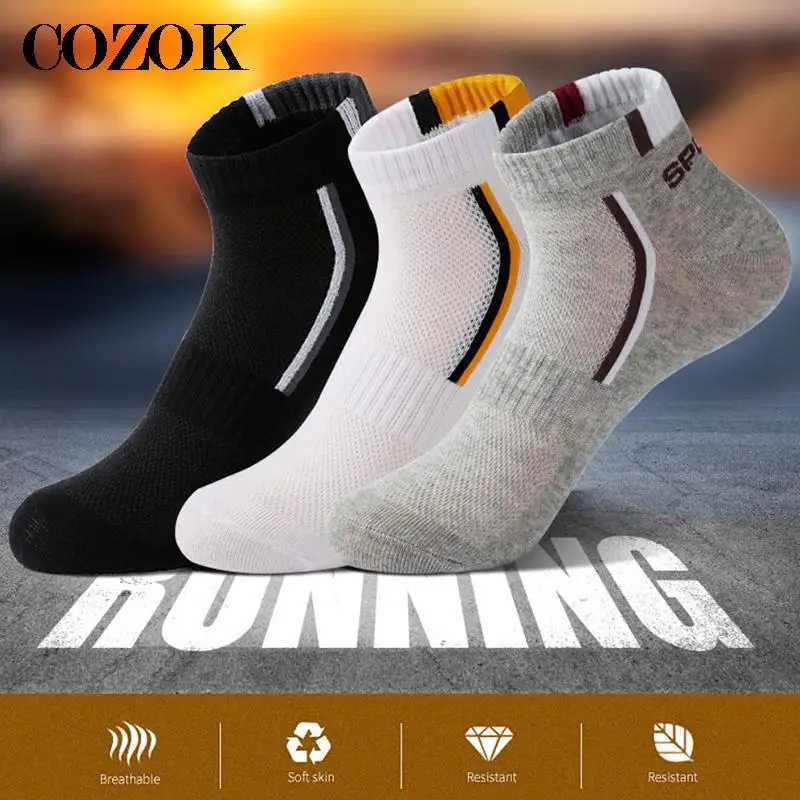 5 Pairs Plus Size38-47 Men Ankle Socks Breathable Cotton Sports Socks Mesh Casual Athletic Summer Thin Cut Short Sokken For Male Y240906