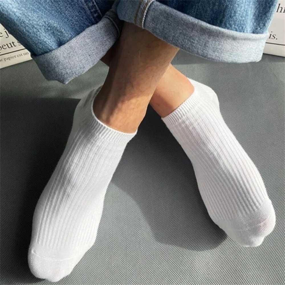 5 Pairs High Quality Double Needle Mens Womens Cotton Socks Short Tube Black/White Sports Socks Summer Invisible Ankle Meias Y240906