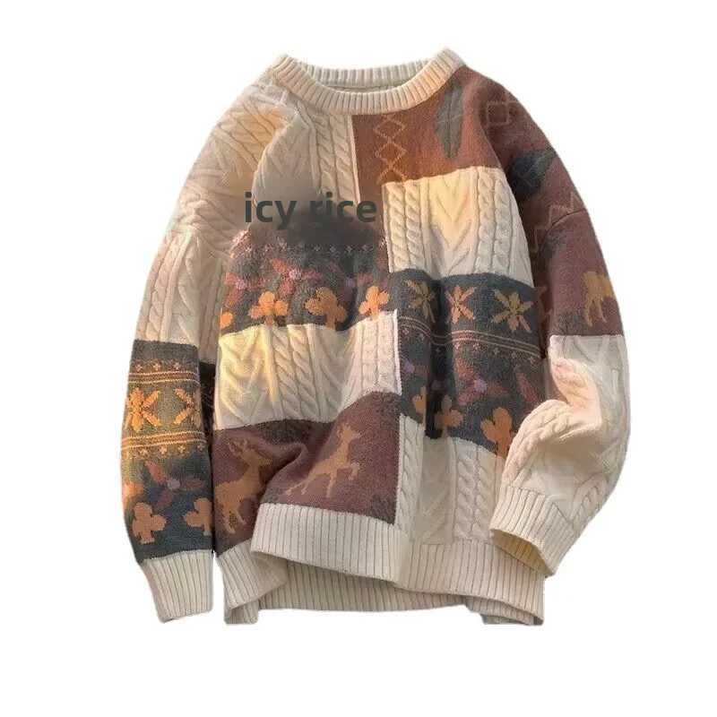 Japanese Vintage Mens Sweater Winter Loose Fit Outerwear Base Layer Pullover Knitted Top Casual Style Round Neck Idle Brand Y240906
