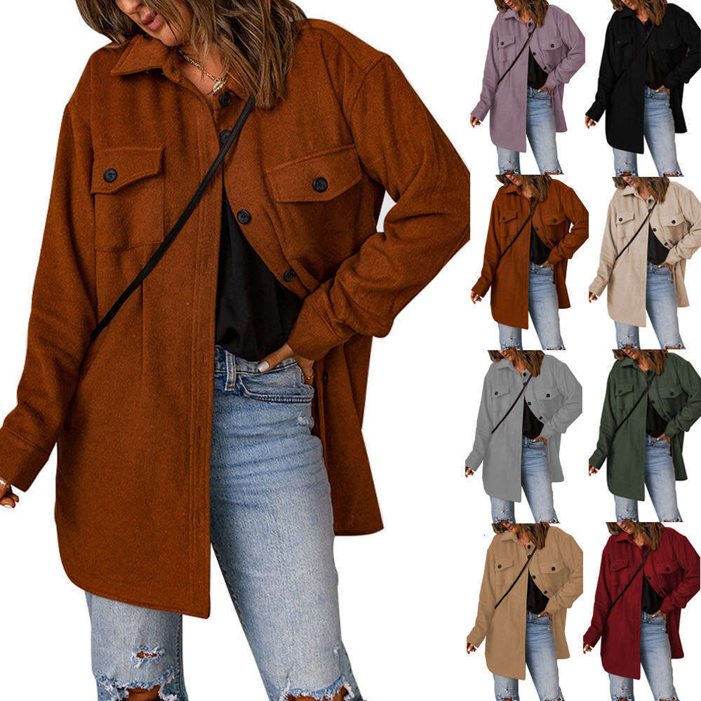 Corduroy in winter new solid color single breasted casual lapel woolen outerwear for women