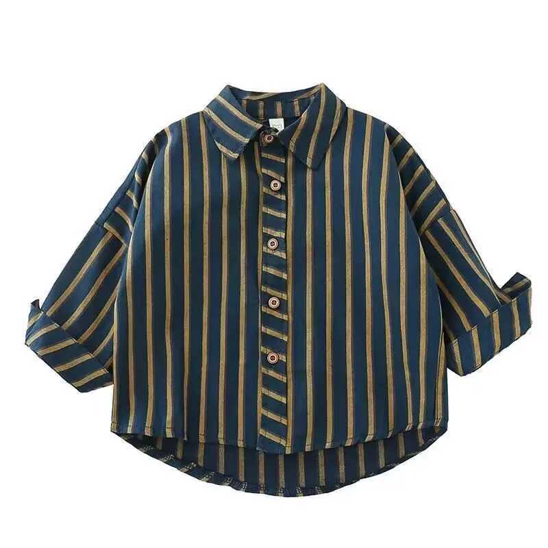 Spring and Autumn New Boys Long sleeved Korean Edition Shirt Fresh Childrens Top Childrens Baby Stripe Thin Shirt Y240906