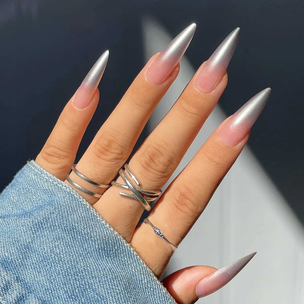 Red and black gradient pressing medium long coffin fake nails with adhesive labels ballet dancer fake nails 24 pieces for women W240905