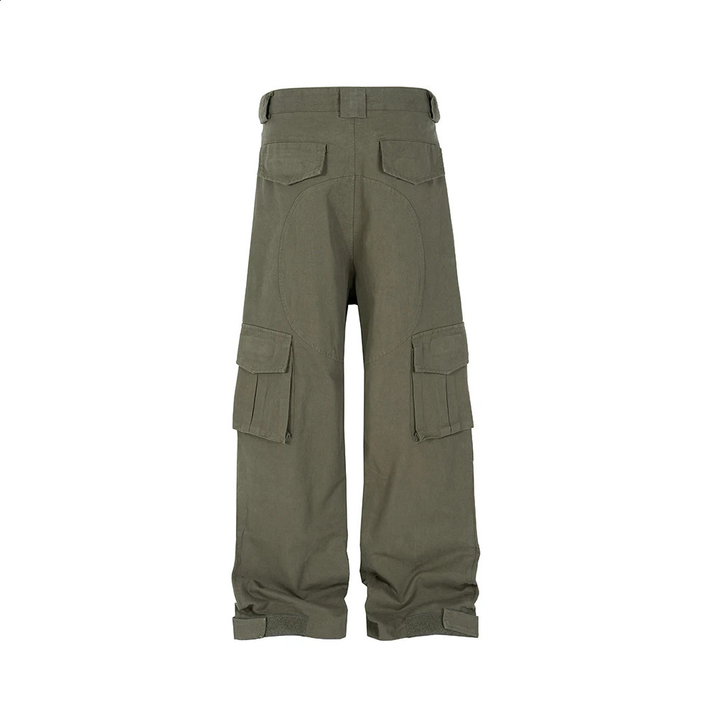 High street solid color multi pocket mens and womens cargo pants straight Hombre Overalls luggage retro Trouser 240905