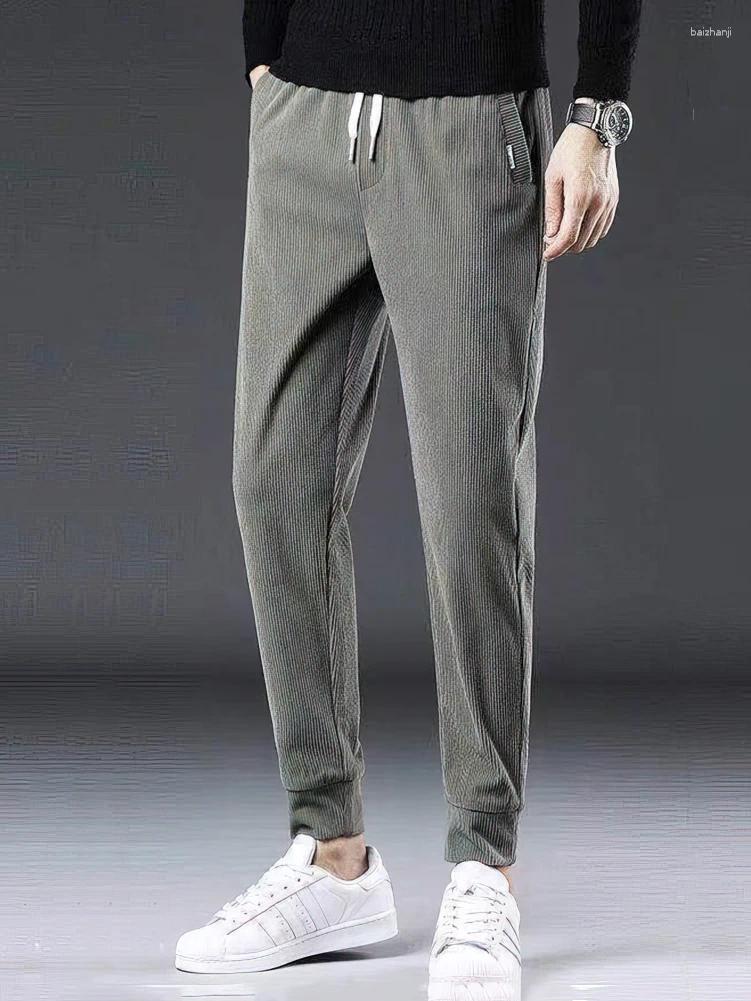 Men's Pants Corduroy Men Casual Joggers Outdoor Sport Walking Wide Leg Brown Sweatpants Baggy Ankle-Length Work Trousers Male